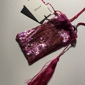 Pink sequin tassel silk pouch